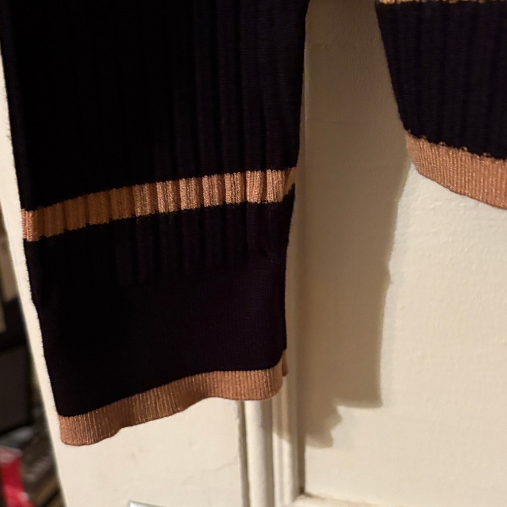 LOFT Black Cardigan with Tan Trim - Picture 5 of 8